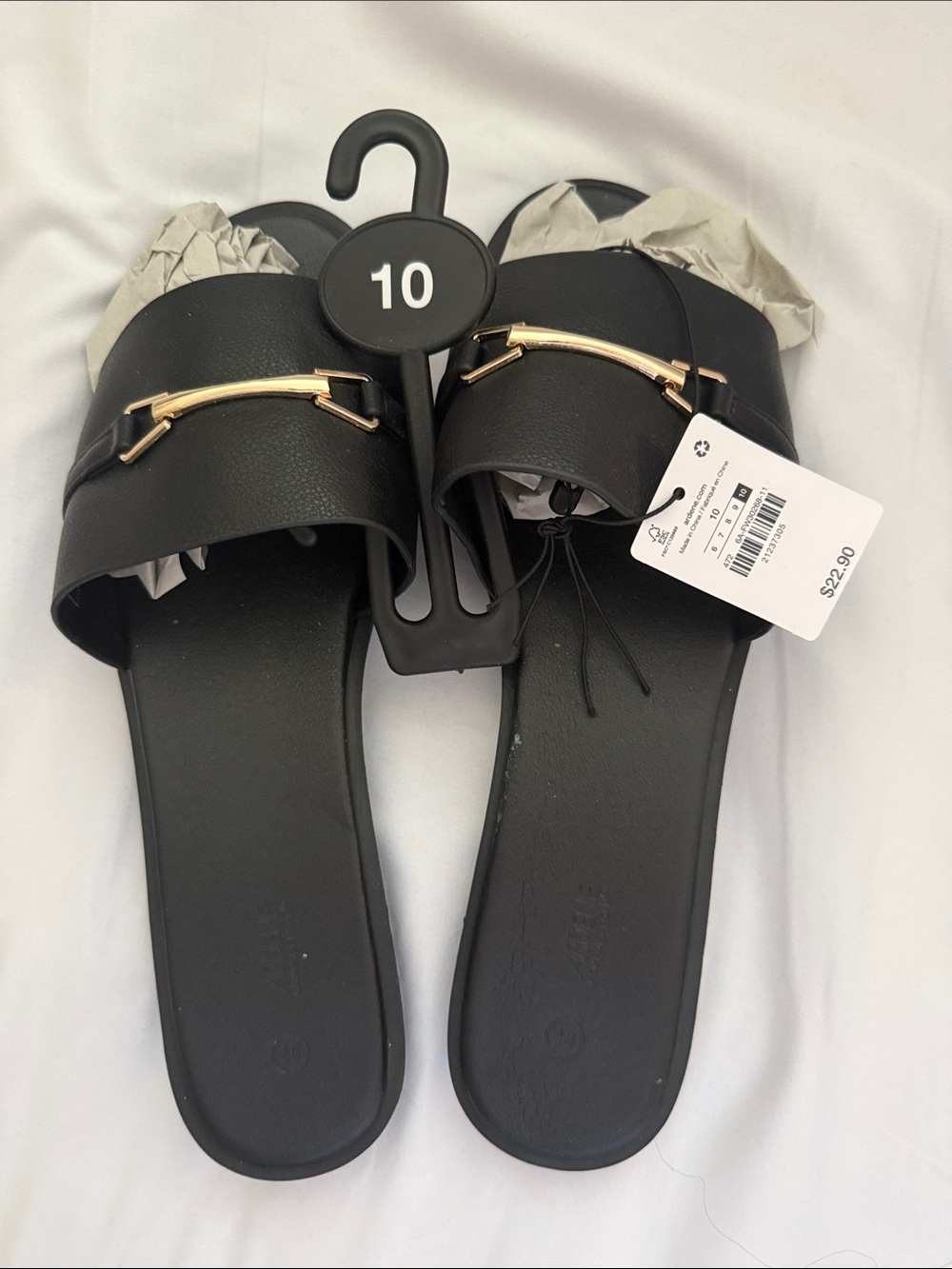 Ardene Black Slide Sandals with Gold Accent